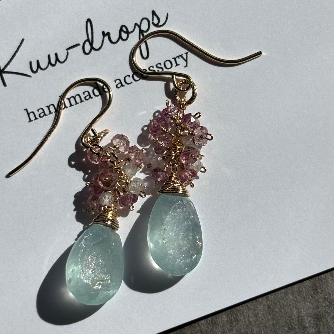 シンデレラアクアマリン✴︎14kgfピアス＆ペントップ S307