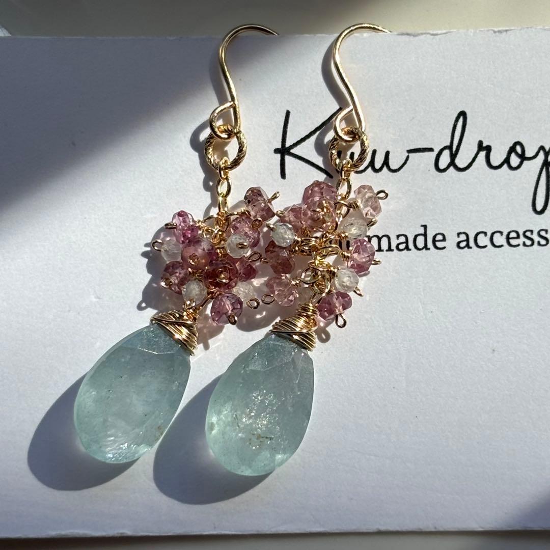 シンデレラアクアマリン✴︎14kgfピアス＆ペントップ S307