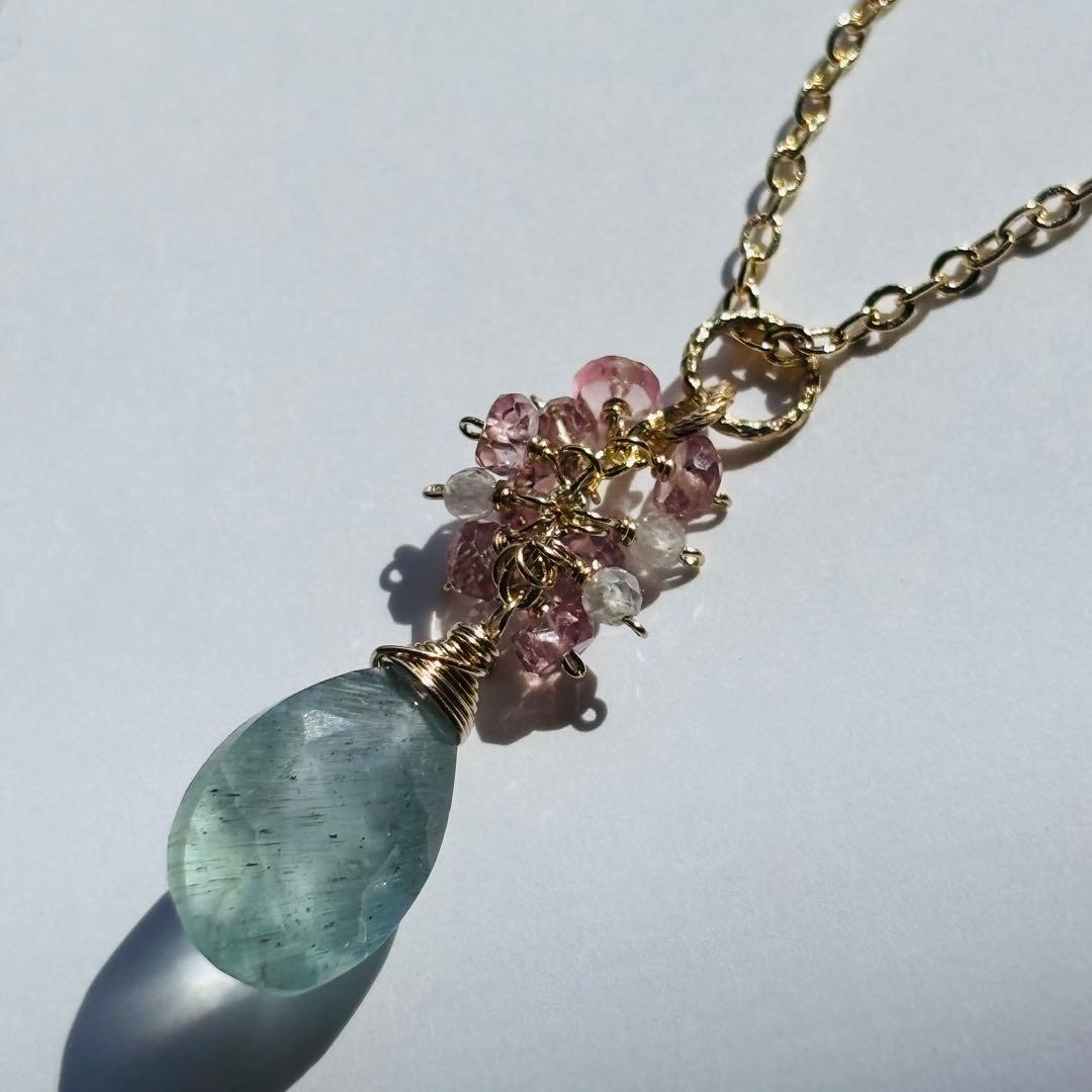 シンデレラアクアマリン✴︎14kgfピアス＆ペントップ S307