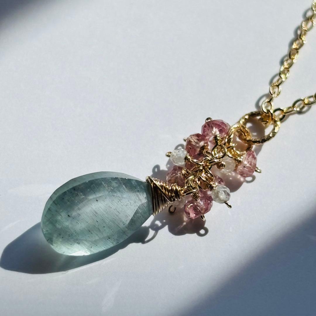 シンデレラアクアマリン✴︎14kgfピアス＆ペントップ S307