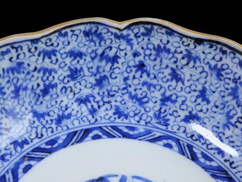 古伊万里　染付　微塵唐草の図　膾皿　３客　E980AS-CUx