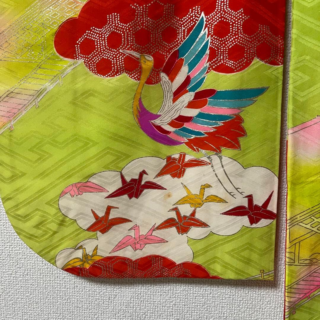 七五三　7歳　黄緑　アンティーク　着物セット　フルセット