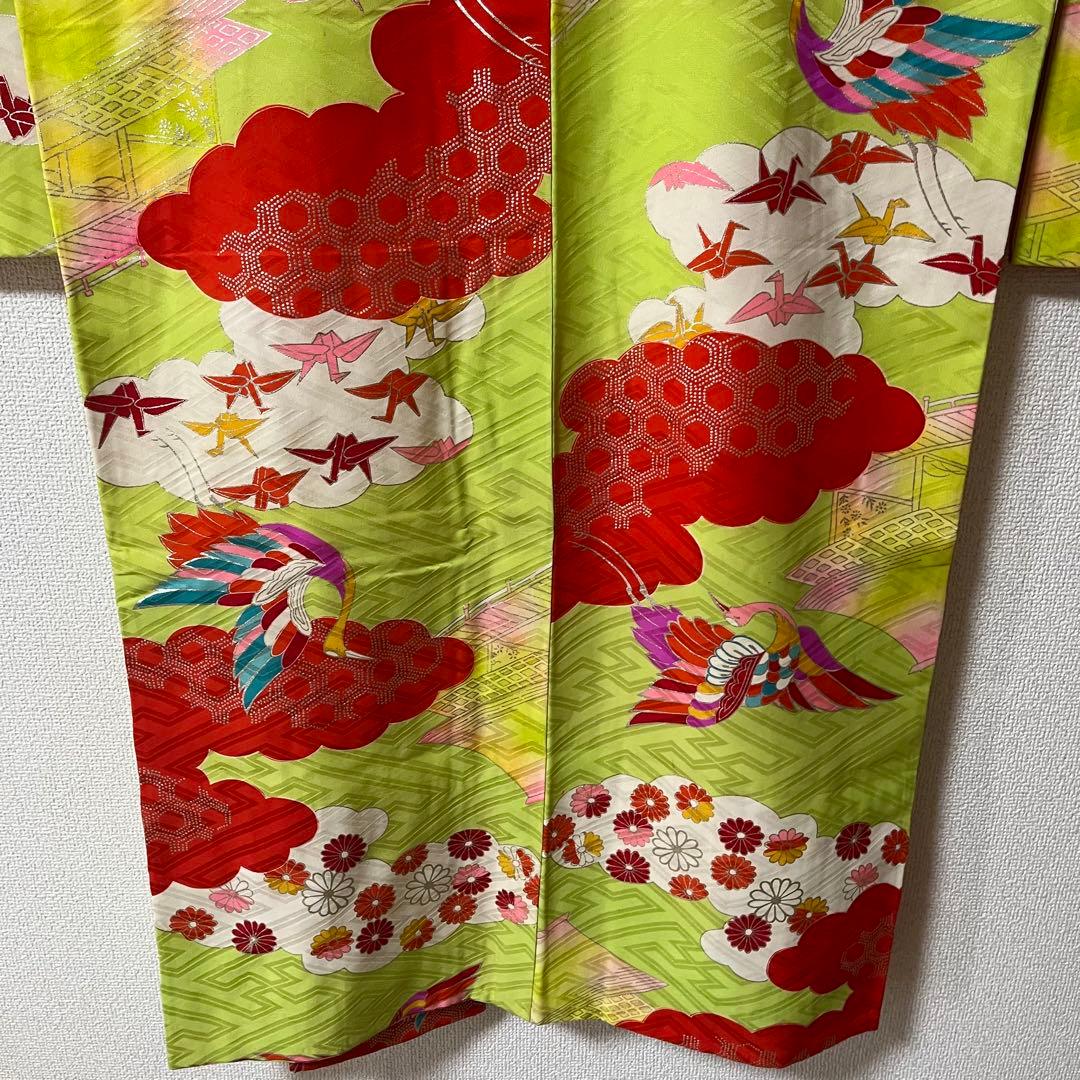 七五三　7歳　黄緑　アンティーク　着物セット　フルセット