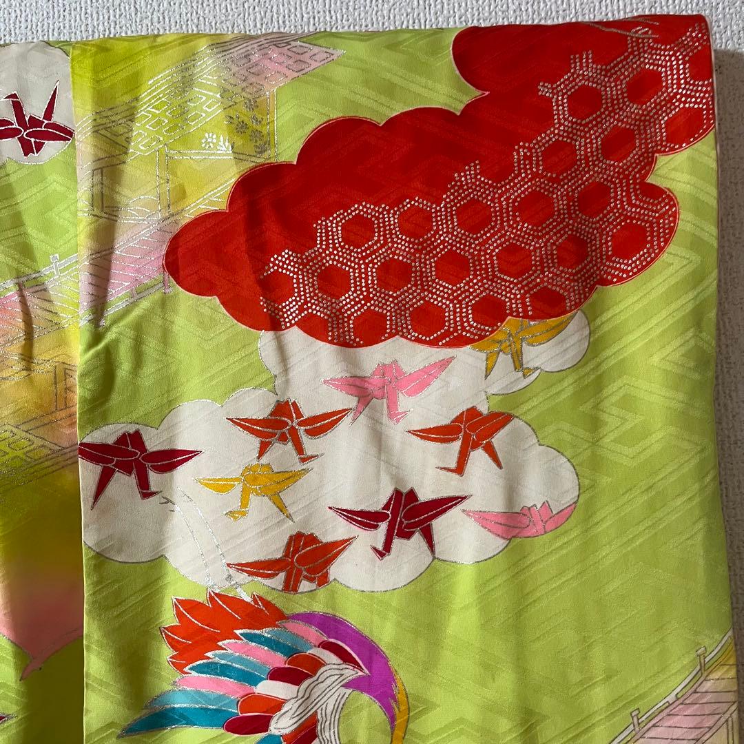 七五三　7歳　黄緑　アンティーク　着物セット　フルセット