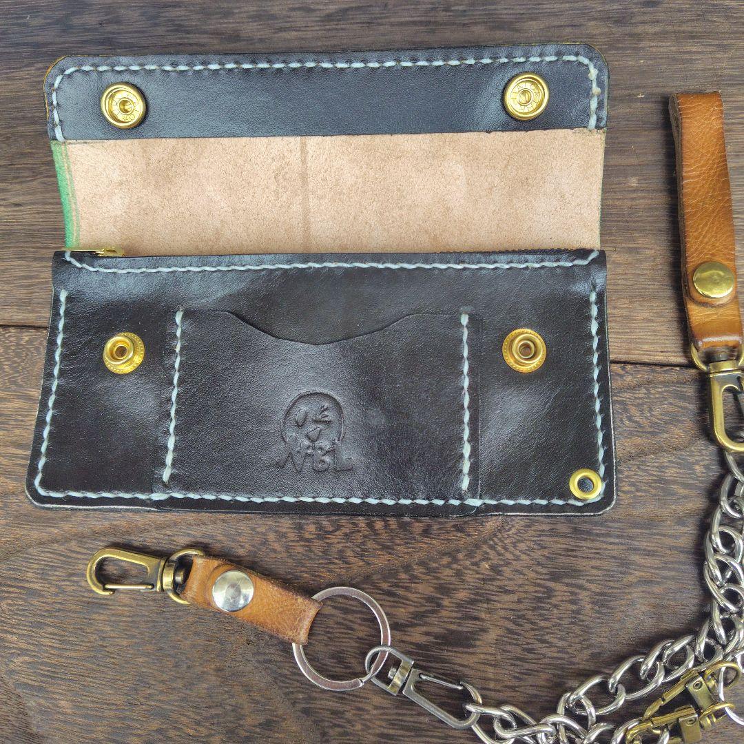 トラッカーウォレット ロング 手染め 緑×黒