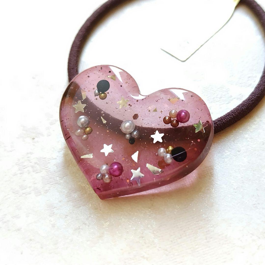 大人イルミネーション グレープ色ハートレジンヘアゴム