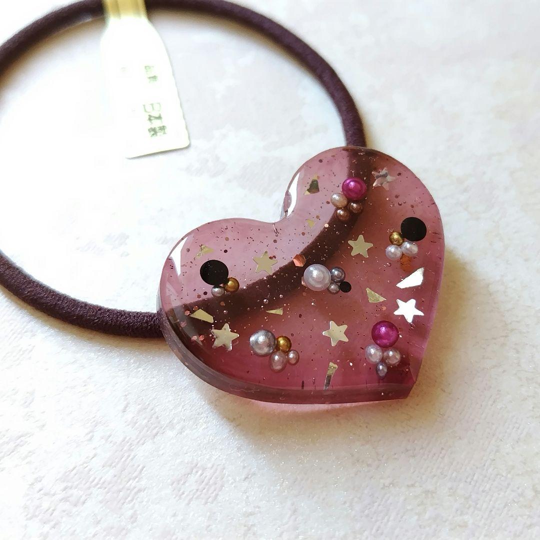 大人イルミネーション グレープ色ハートレジンヘアゴム