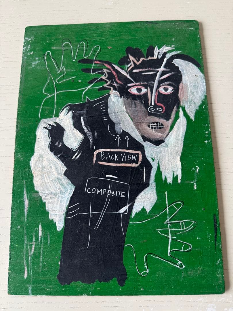 ジャン ミシェル バスキア VIEW 板 原画 手書き 画廊認識票 サイン入