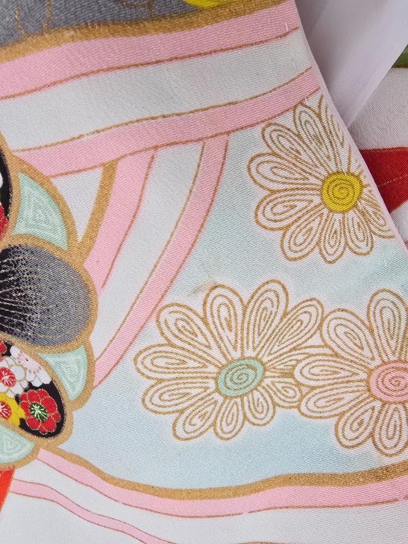 七五三　5歳～　アンティーク 正絹　着物　セット　女の子 c90