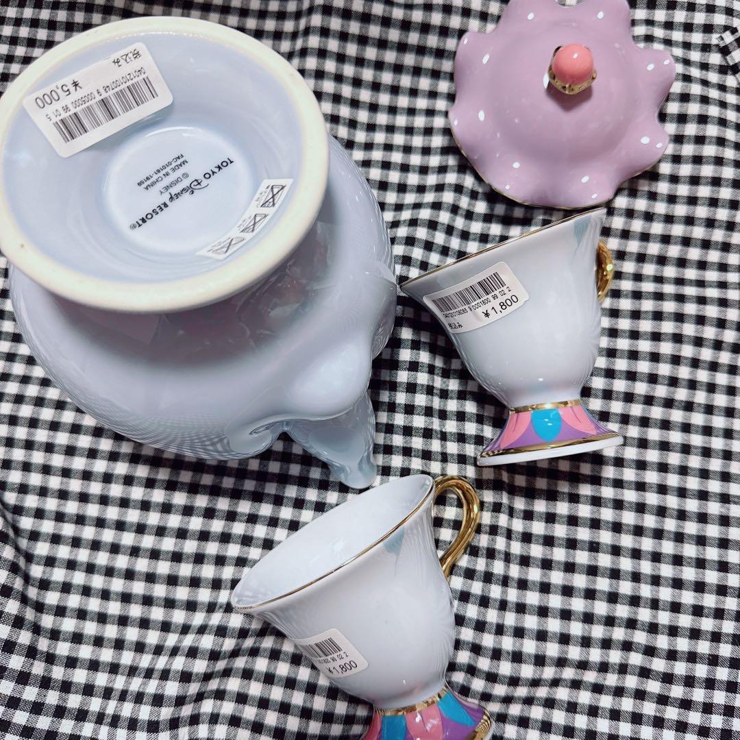 【新品.未使用】♡美女と野獣　ポット夫人のティーポットとマグカップ 3点セット♡