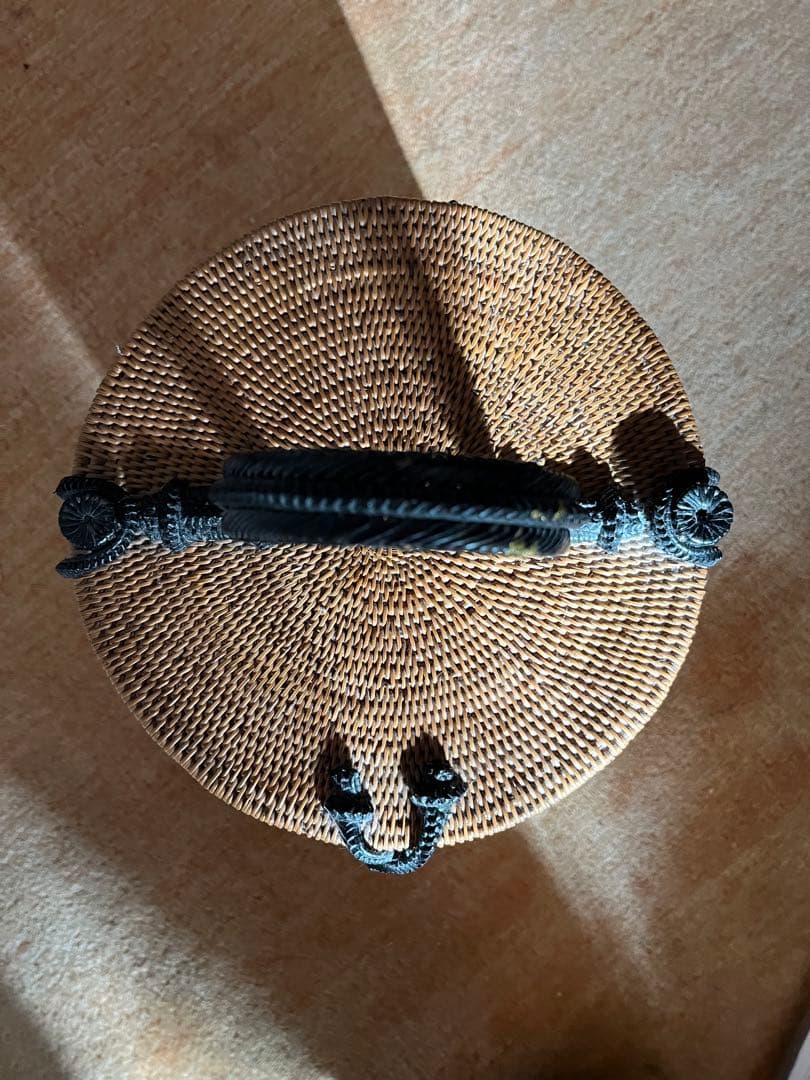 ⭐︎再値下げ　アジアン家具　バリ家具　円筒形かごバッグ 幾何学模様⭐︎