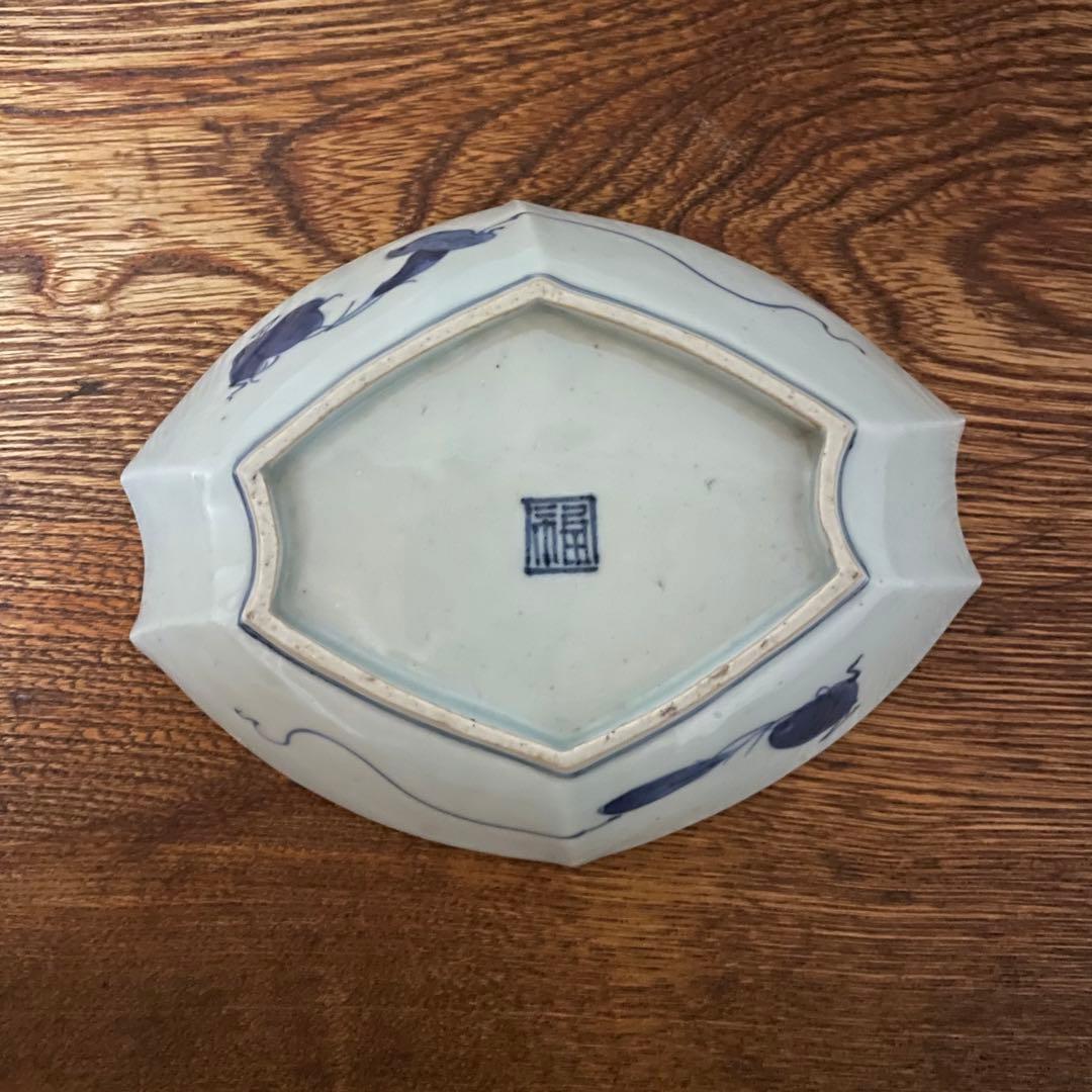 変形皿　隅切皿　古伊万里　染付　藍久谷