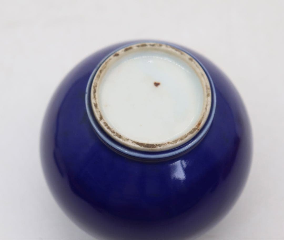 中国　清時代　藍釉小壺　木箱入　送料込み250511