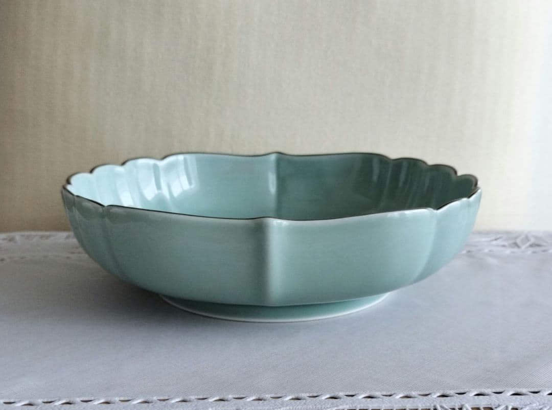 深川製磁 百年庵 菊中割 6号鉢 盛り鉢 皿 笹青磁 有田焼