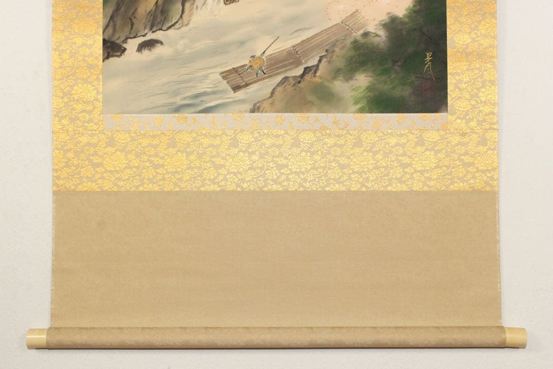 No5252 掛軸　加畑晃風　「嵐峡桜」　絹本着色　金銘　共箱　日本画　送料無料