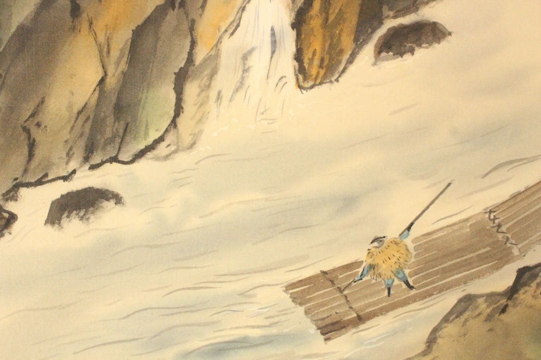 No5252 掛軸　加畑晃風　「嵐峡桜」　絹本着色　金銘　共箱　日本画　送料無料