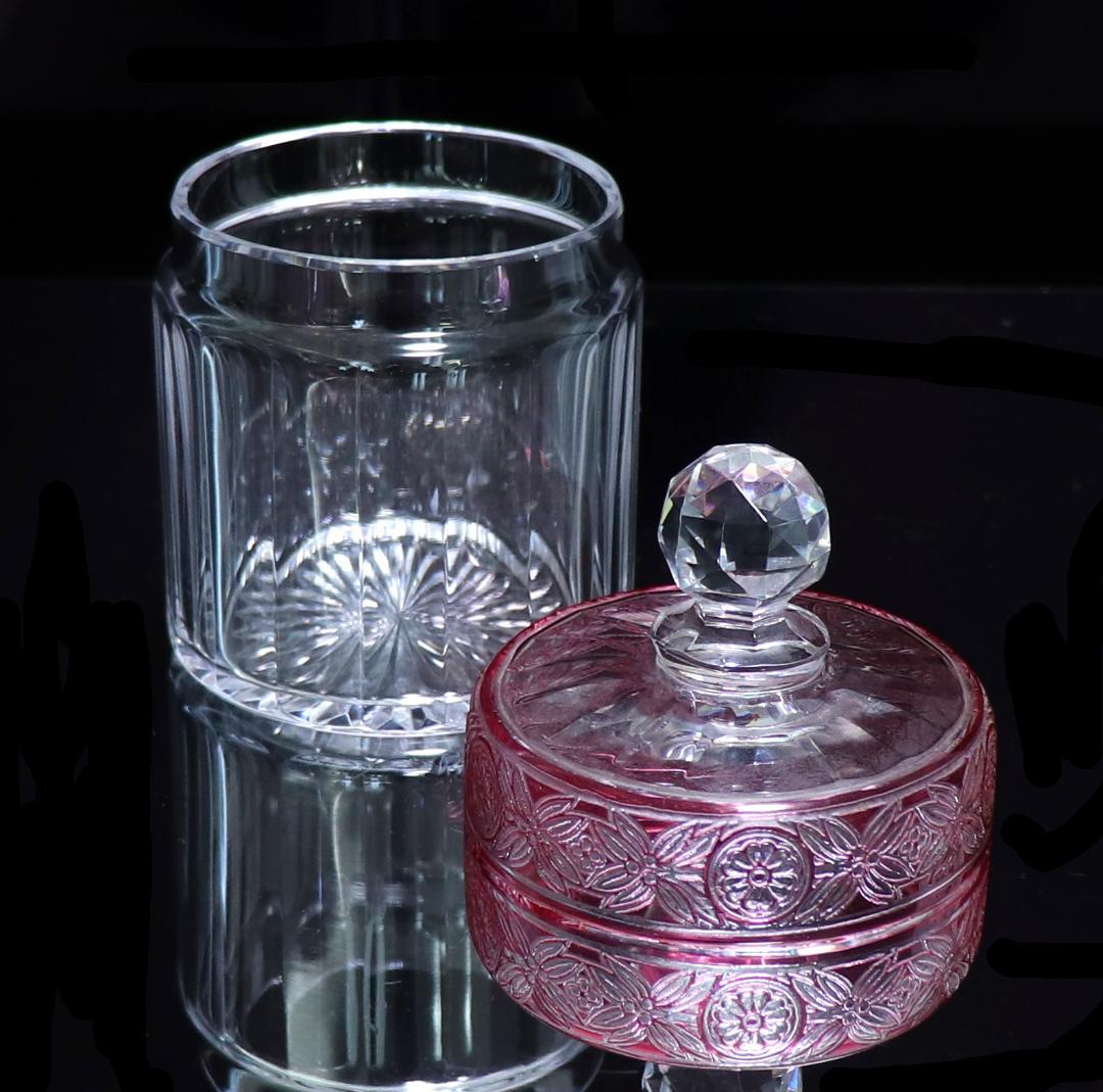 オールド・バカラ 激レア 18面体 桃色被せ パウダーボックス 蓋物 エンパイア