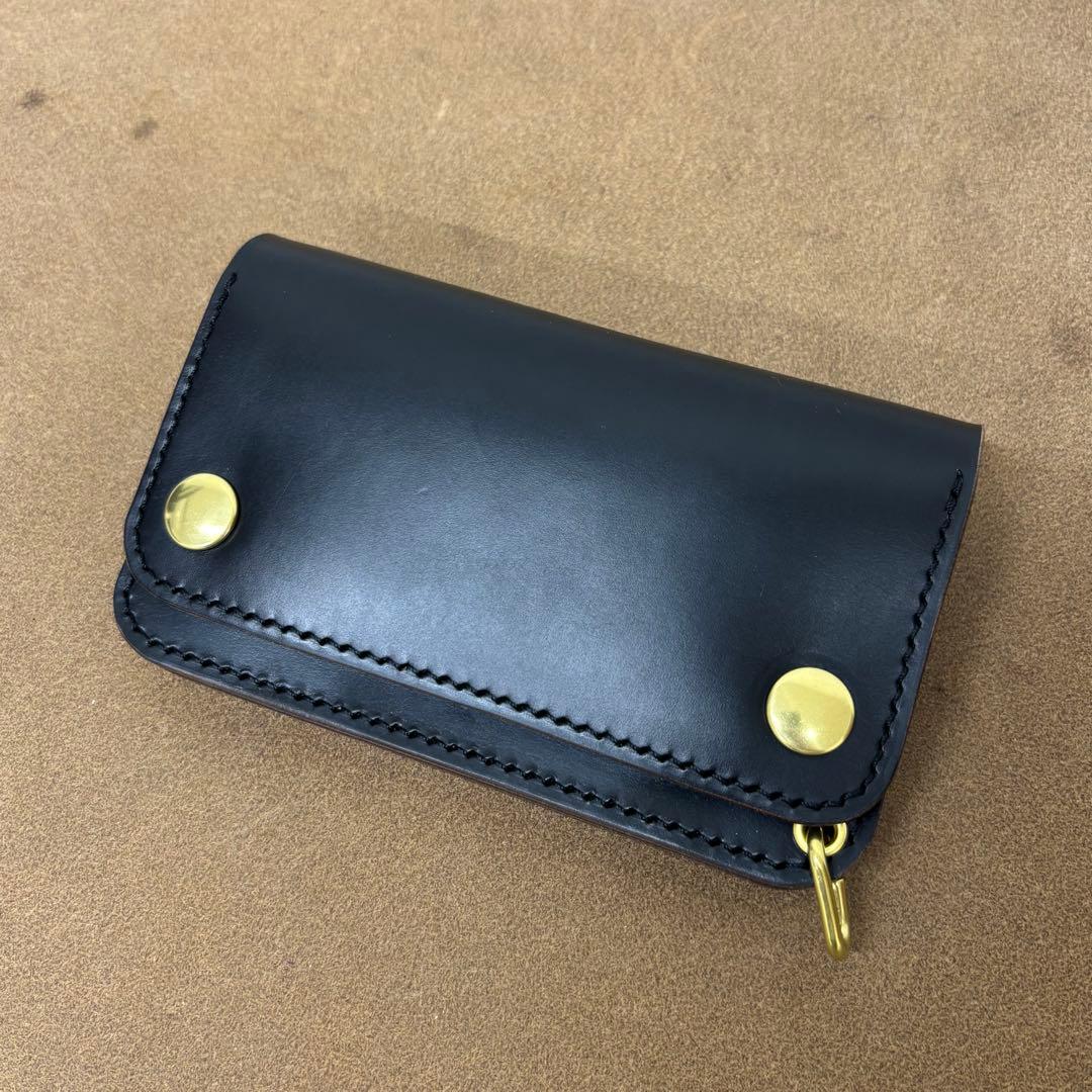 クロムエクセル　トラッカーウォレット　ミドル　黒　茶心　3層　HORWEEN