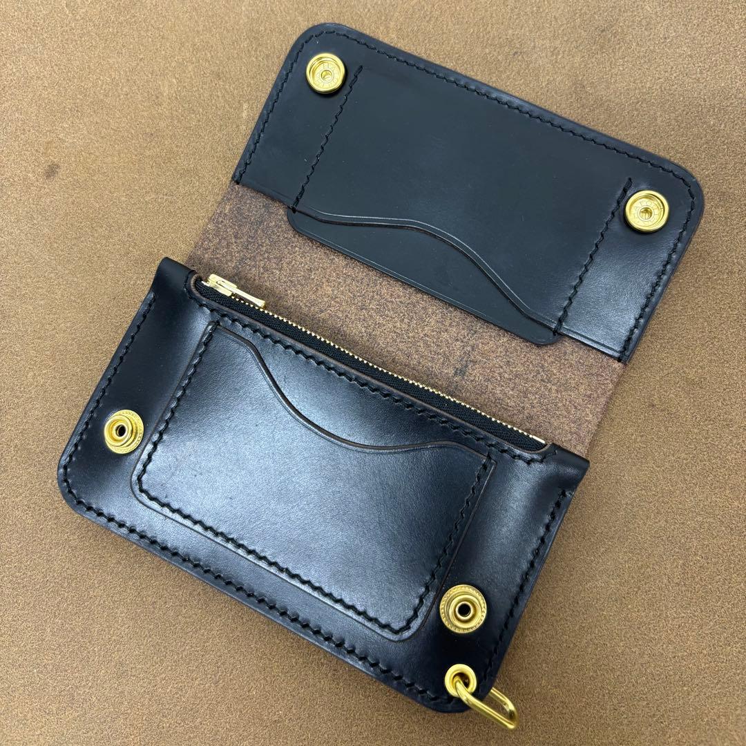 クロムエクセル　トラッカーウォレット　ミドル　黒　茶心　3層　HORWEEN