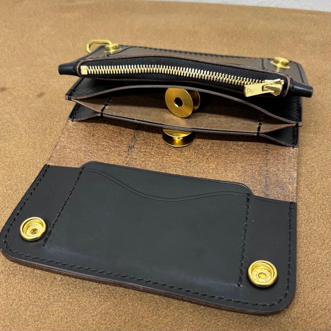 クロムエクセル　トラッカーウォレット　ミドル　黒　茶心　3層　HORWEEN