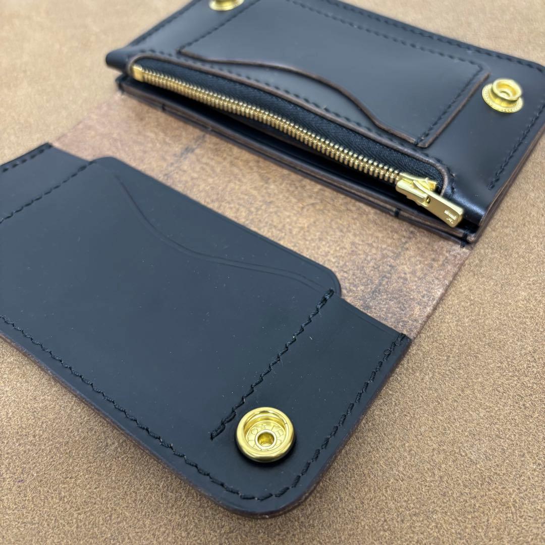 クロムエクセル　トラッカーウォレット　ミドル　黒　茶心　3層　HORWEEN