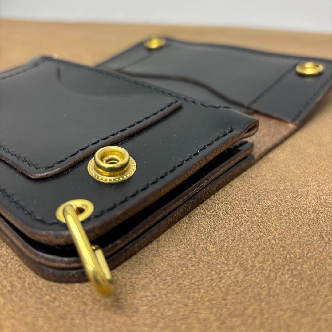 クロムエクセル　トラッカーウォレット　ミドル　黒　茶心　3層　HORWEEN