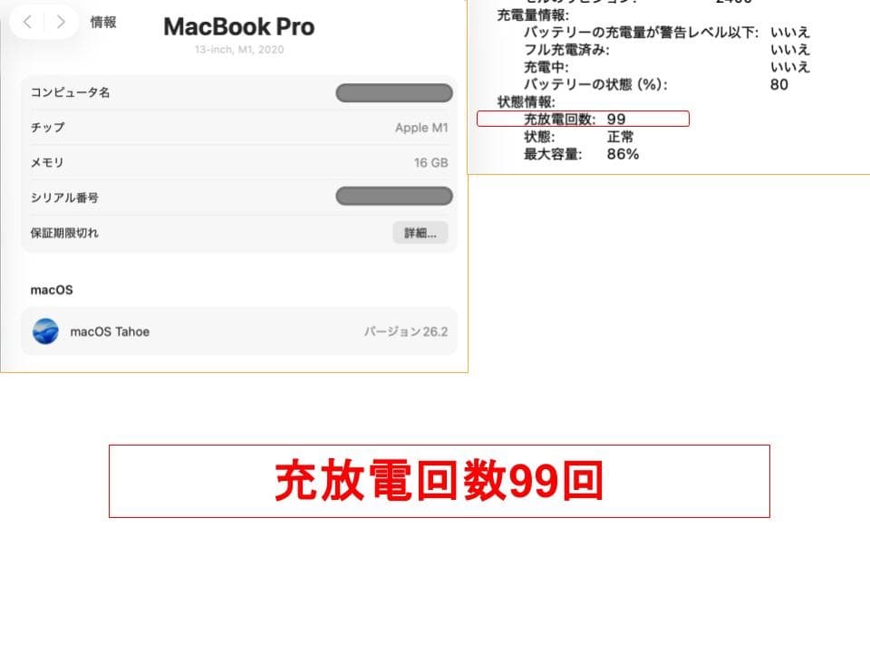 【充放電99回】MacBook Pro M1 16GB 1TB｜96000円