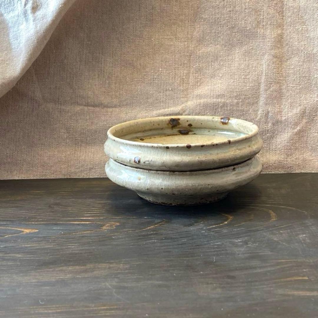 中村哲雄　薄灰　丸縁小鉢　2客　豆鉢　小皿　作家もの　器