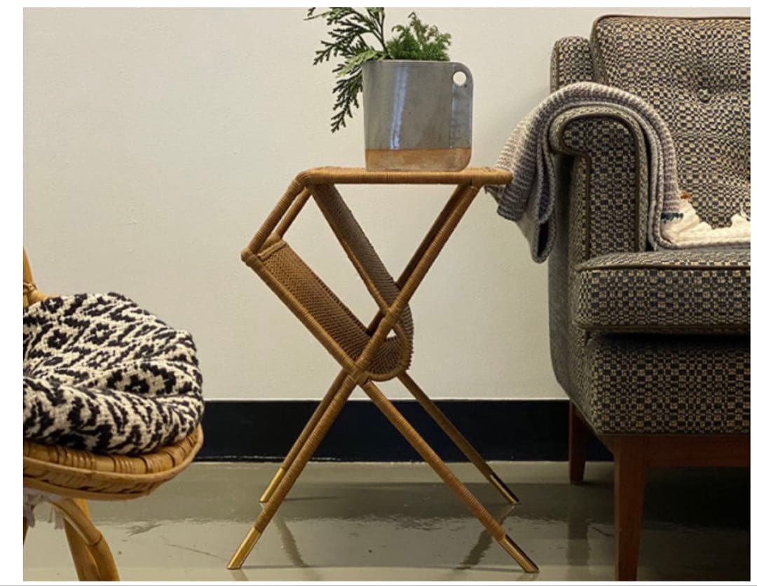 KIBIROI キビロイ ラタン マガジンラック サイドテーブル｜籐×真鍮脚