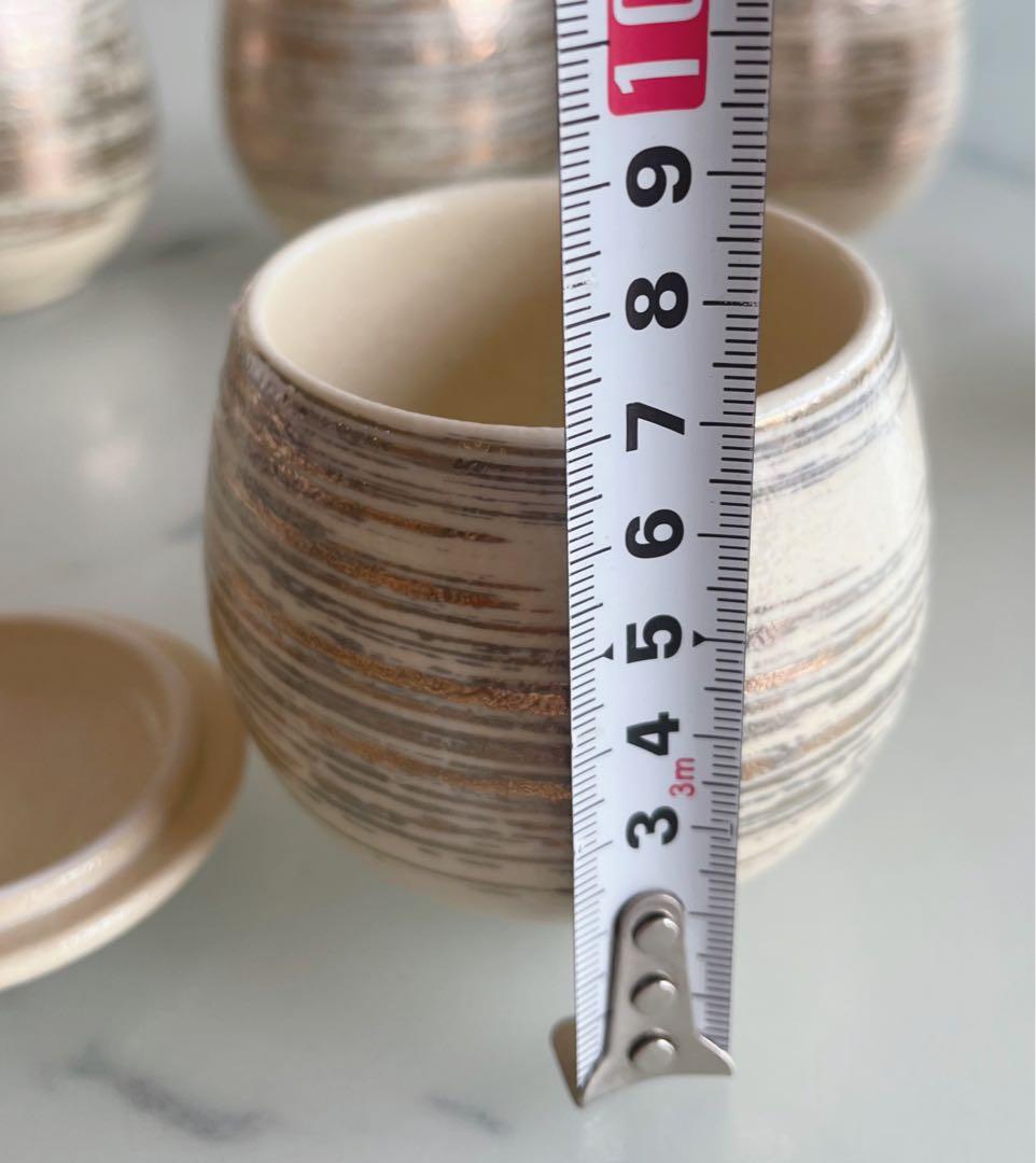 茶碗蒸し器　蓋つき煮物椀 5個セット クリーム色と金のストライプ
