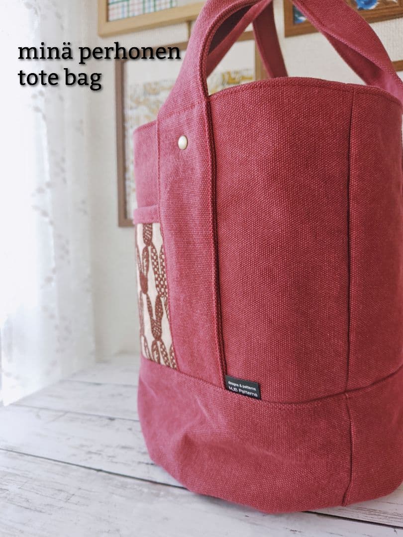 ミナペルホネン ポンピア スリーピングローズ赤使用 バルーントート