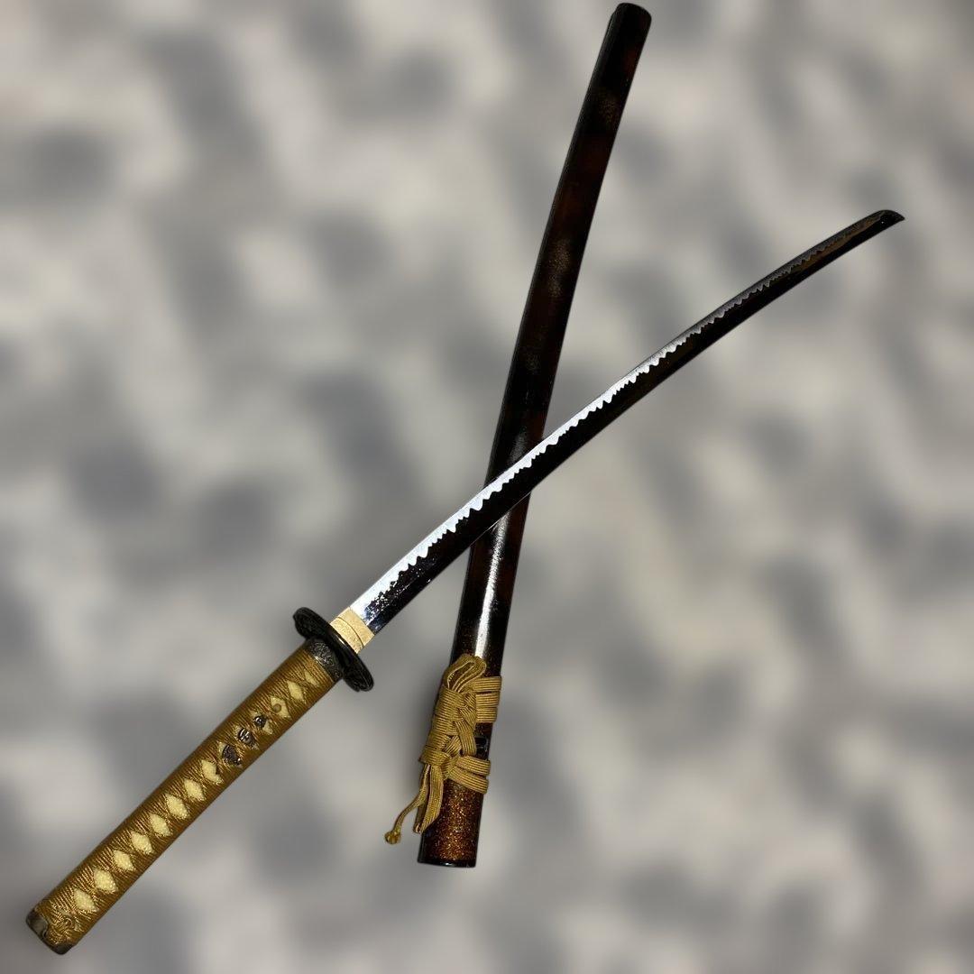 割安模造刀 金茶柄 雲龍楕円鍔 黒粒暈し梨地鞘