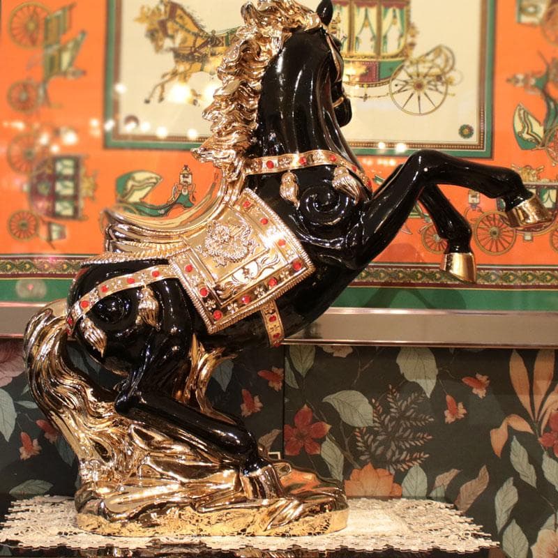 跳ね馬のオブジェ 大 黒馬 置物 風水 インテリア 113-354