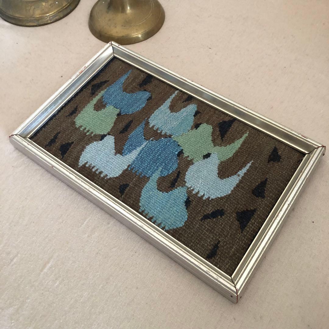 北欧　総刺繍　鳥の壁掛け　ハンドステッチ　アンティーク