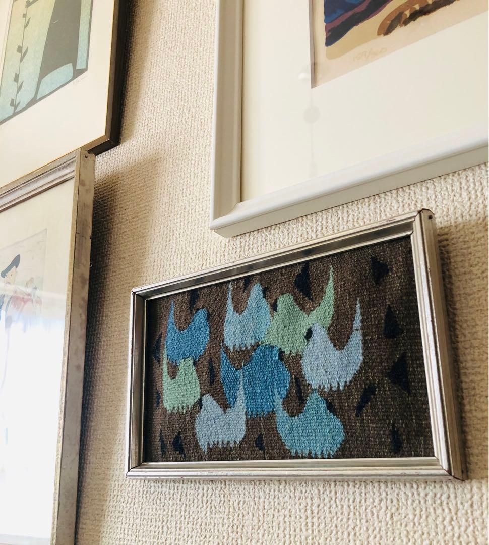 北欧　総刺繍　鳥の壁掛け　ハンドステッチ　アンティーク