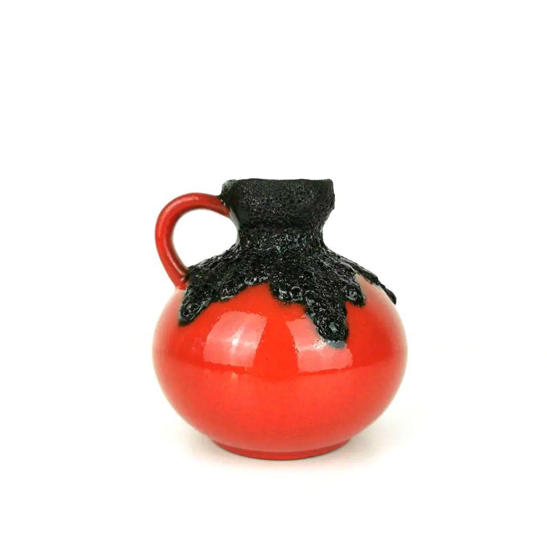 【西ドイツ製 Fatlava】 Roth Keramik 14.5cm 花瓶 赤