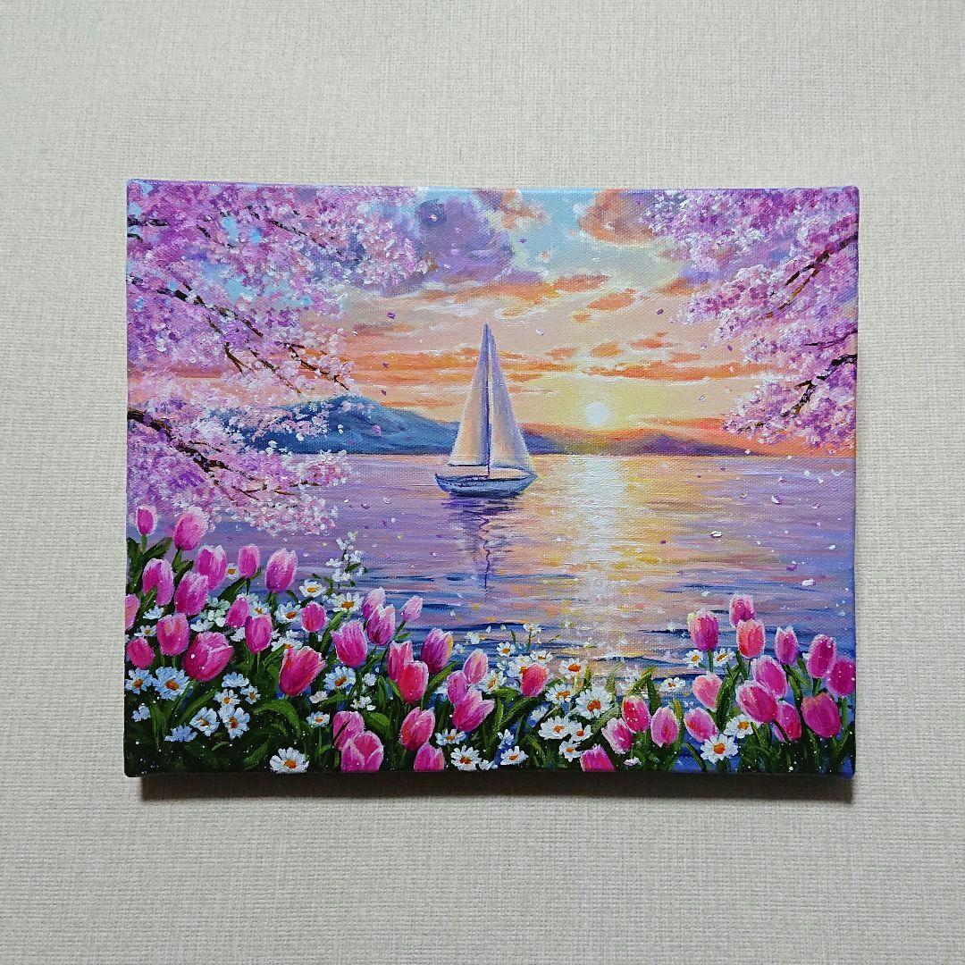 N*d様 【湖畔に咲く花】アクリル画 F3 風景画 絵画