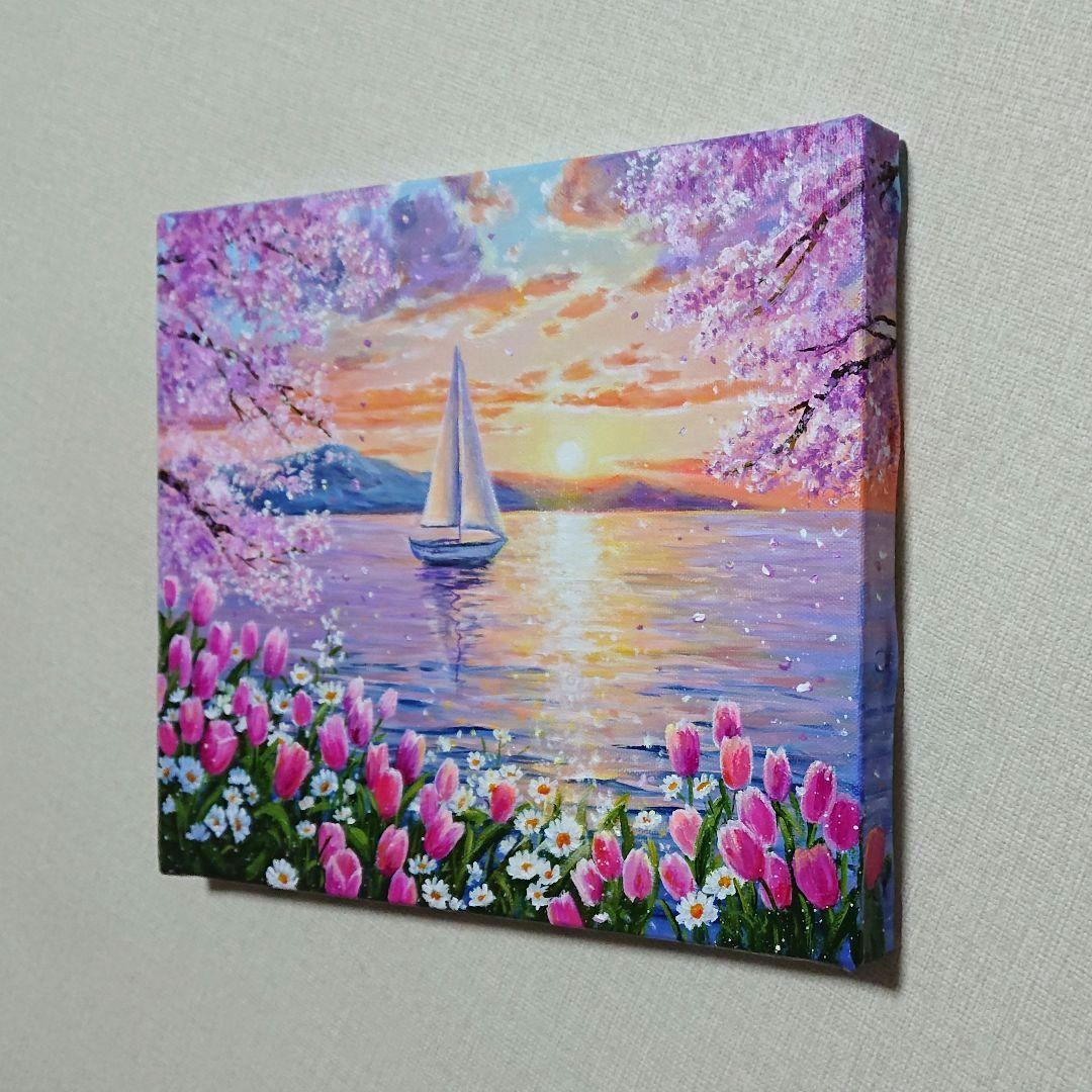 N*d様 【湖畔に咲く花】アクリル画 F3 風景画 絵画