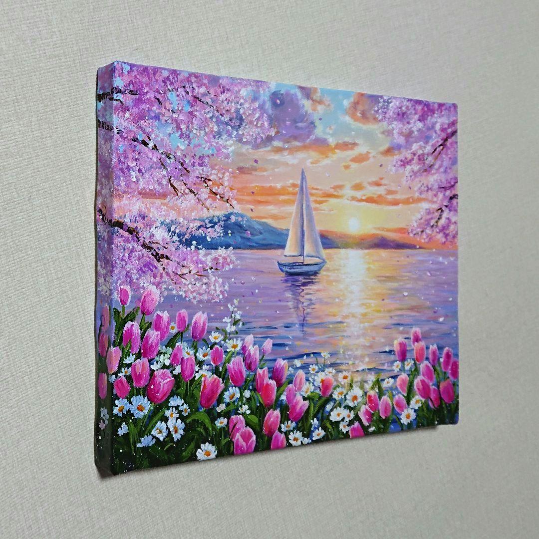 N*d様 【湖畔に咲く花】アクリル画 F3 風景画 絵画