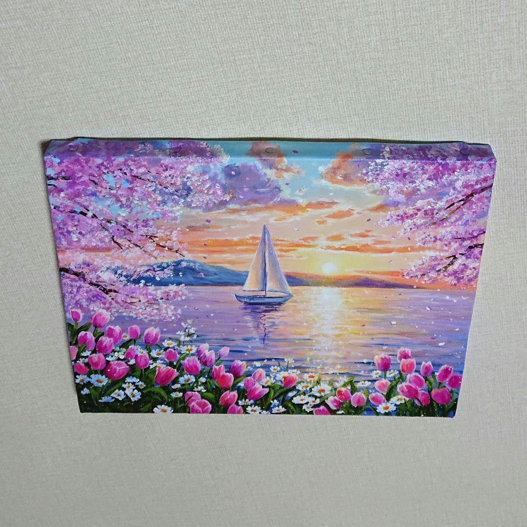 N*d様 【湖畔に咲く花】アクリル画 F3 風景画 絵画