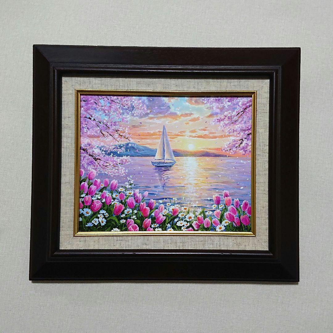 N*d様 【湖畔に咲く花】アクリル画 F3 風景画 絵画