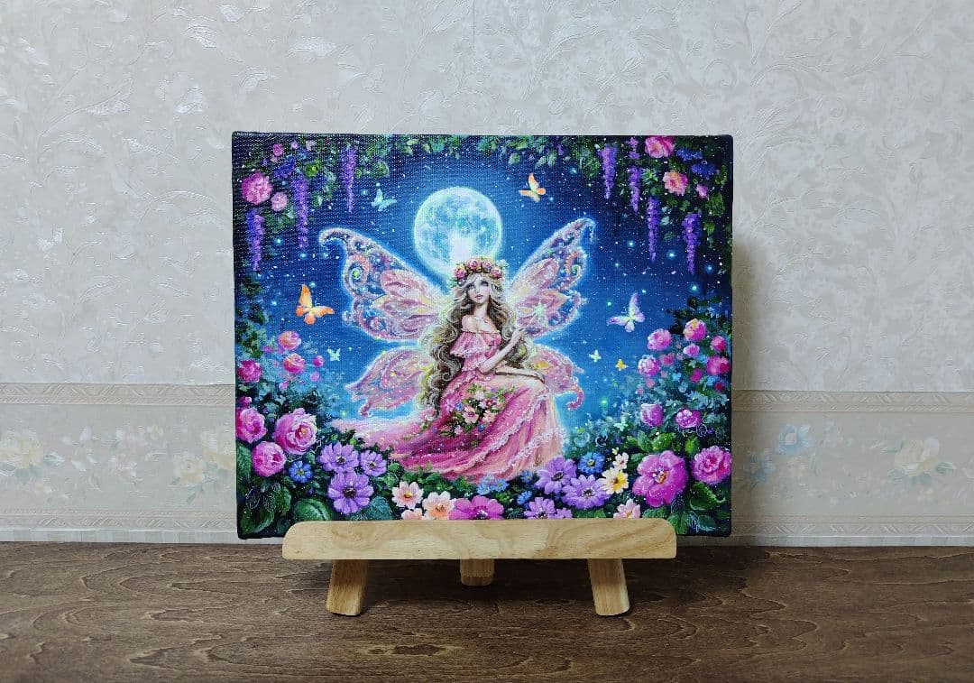 【妖精の春】アクリル画 F3 風景画 絵画