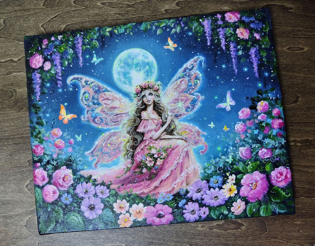 【妖精の春】アクリル画 F3 風景画 絵画