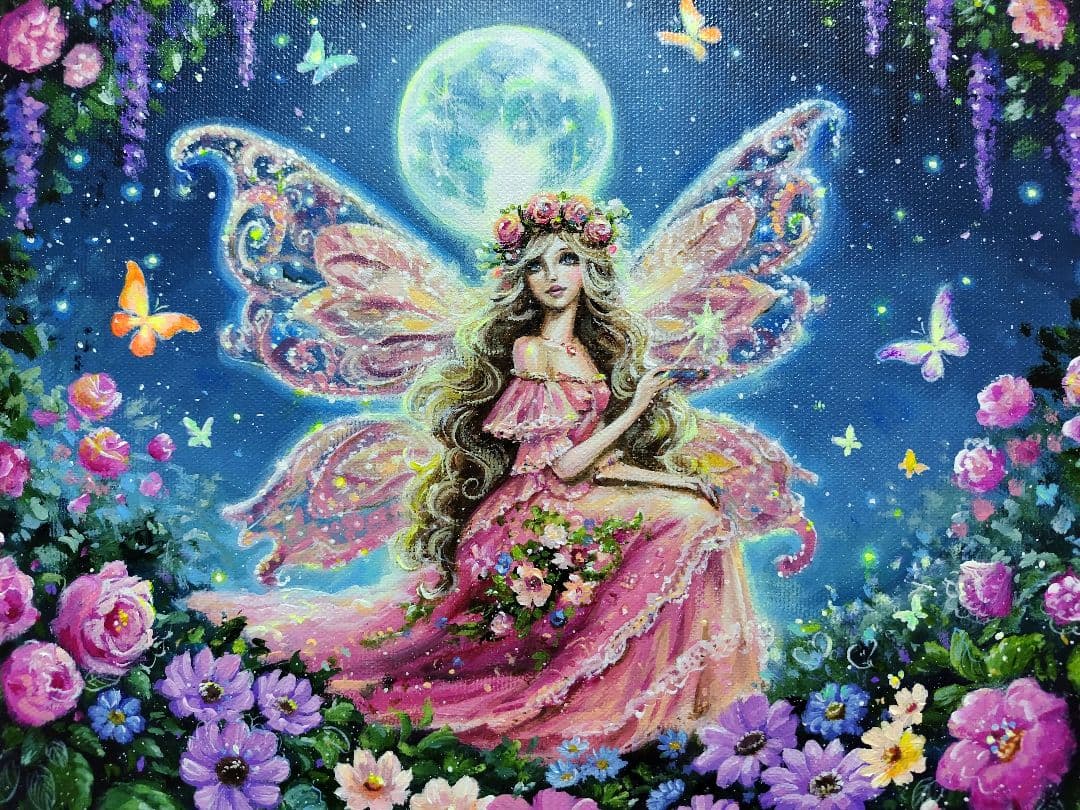 【妖精の春】アクリル画 F3 風景画 絵画