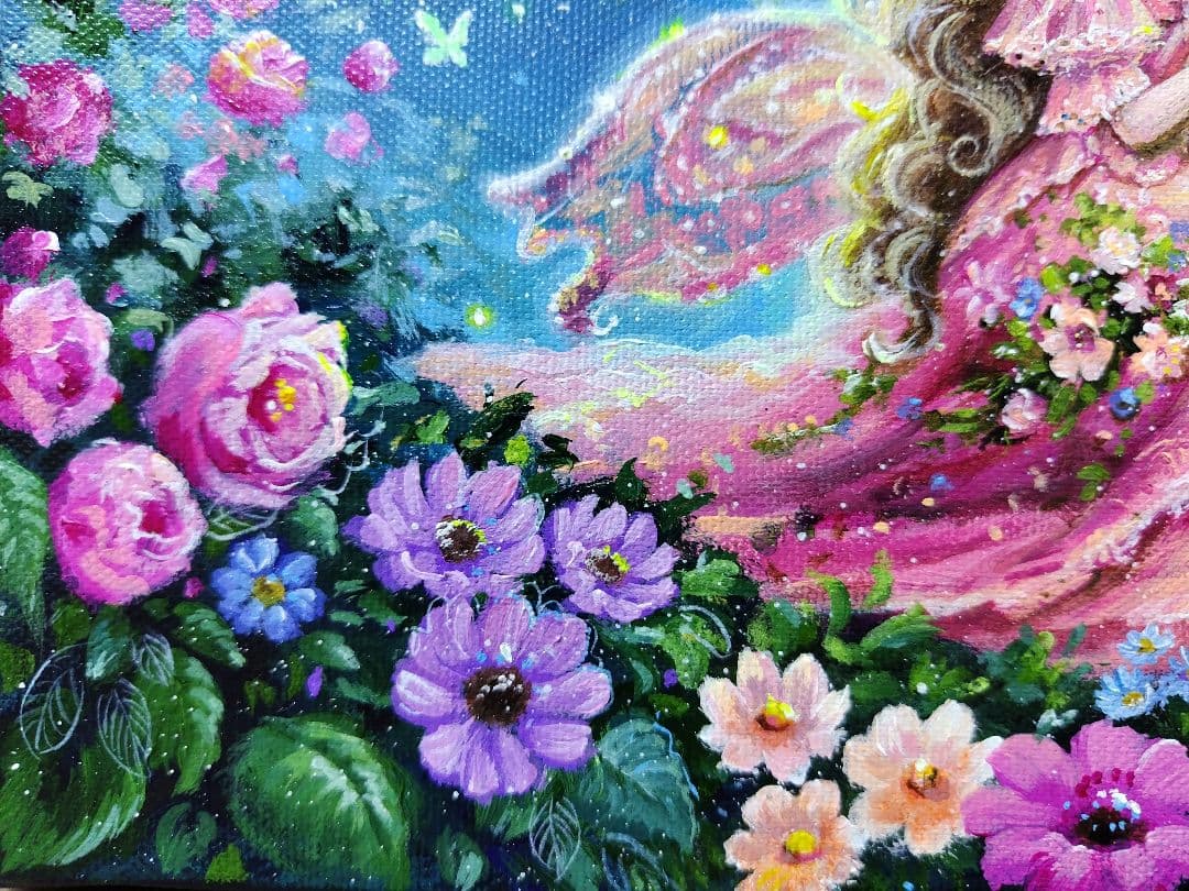 【妖精の春】アクリル画 F3 風景画 絵画