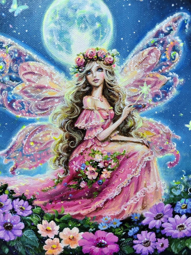 【妖精の春】アクリル画 F3 風景画 絵画