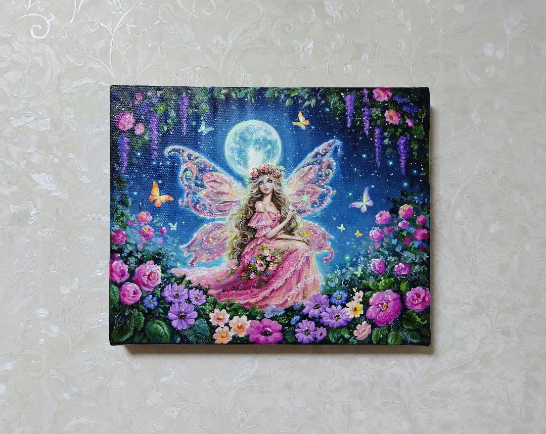 【妖精の春】アクリル画 F3 風景画 絵画