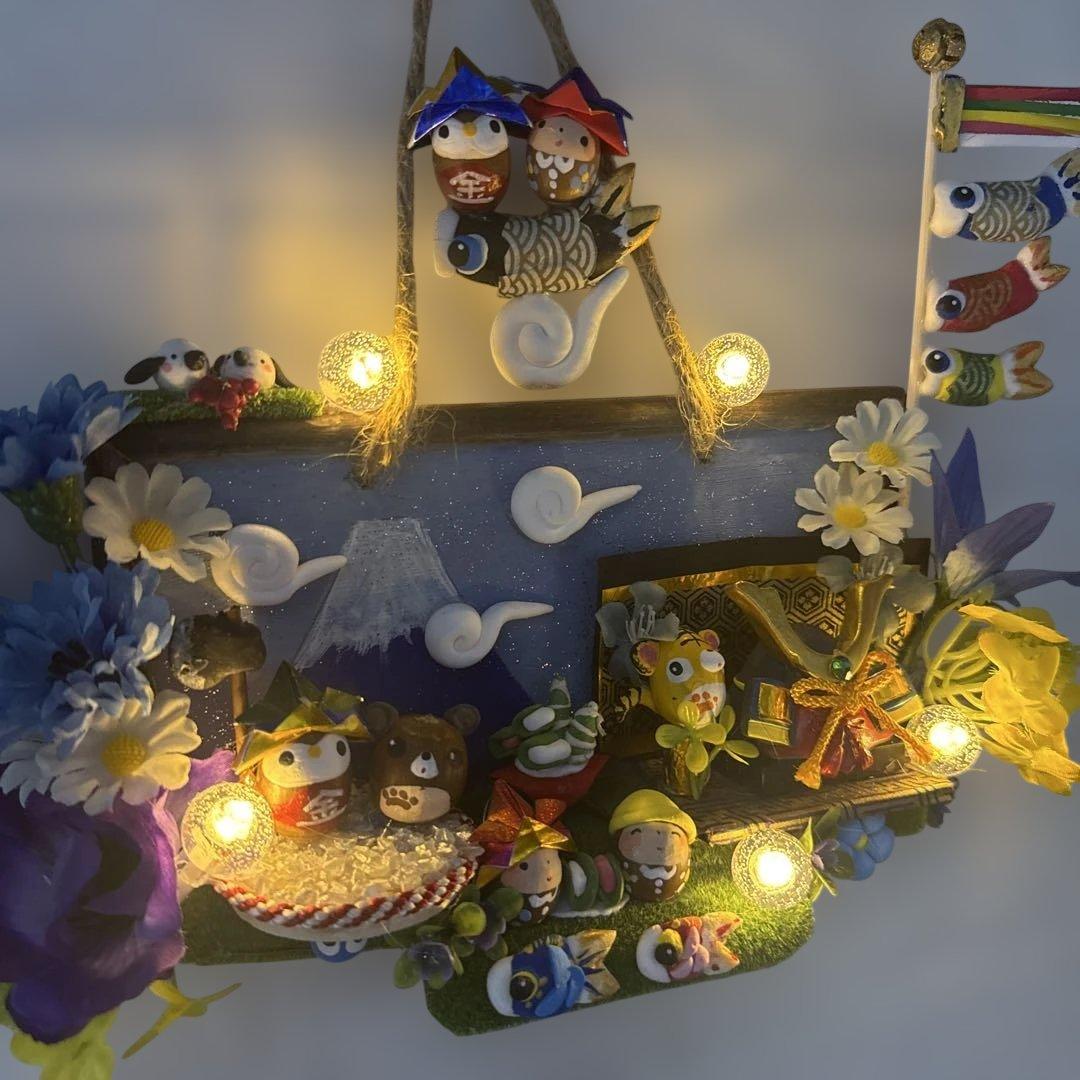 どんぐりアート♡端午の節句ライト付きタペストリー＆ミニオブジェ3点➕α♡