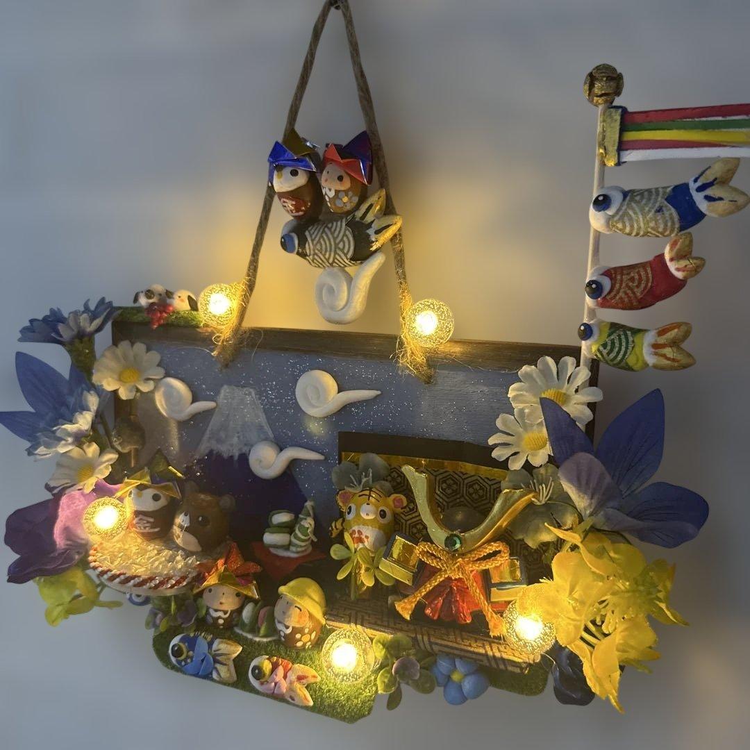 どんぐりアート♡端午の節句ライト付きタペストリー＆ミニオブジェ3点➕α♡