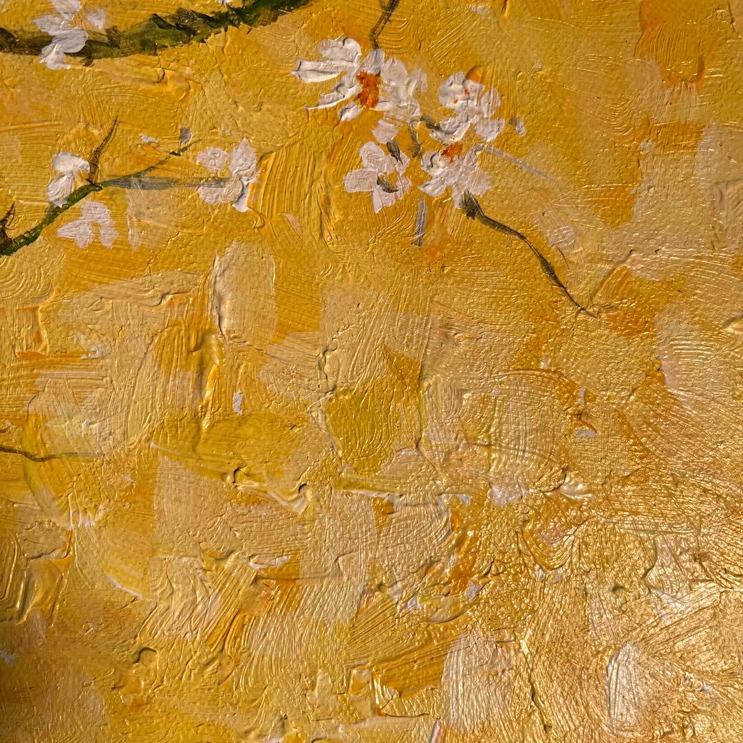 ★秀作★ 手描き油絵 ゴッホ 花咲くアーモンドの花 額付 絵画 油彩画